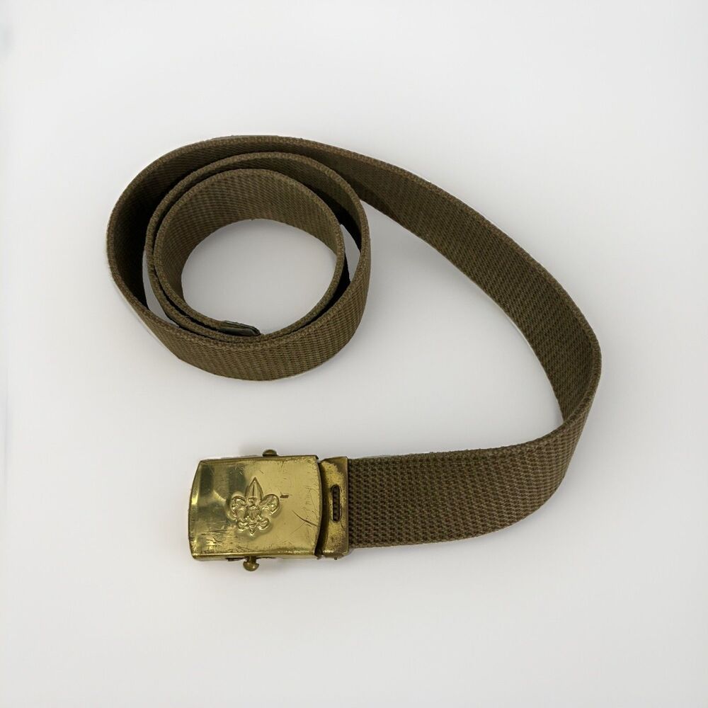 VINTAGE 1970s Boys Scout Canvas Belt 40” With Brass Buckle- USA Made Scouts